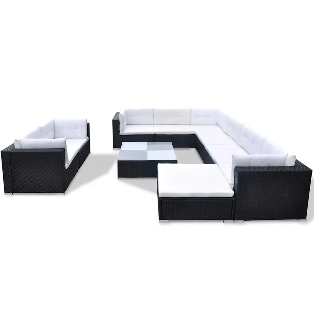 Garden Lounge Set Black 10 Piece Outdoor Patio Rattan Sofa Furniture with Cushions