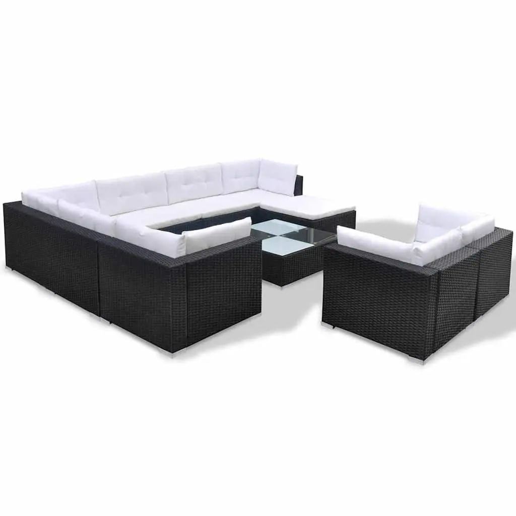 Garden Lounge Set Black 10 Piece Outdoor Patio Rattan Sofa Furniture with Cushions