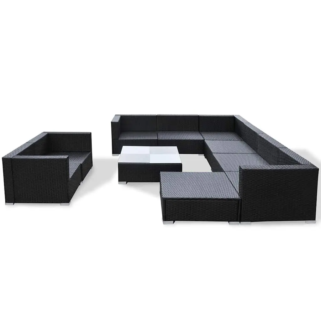 Garden Lounge Set Black 10 Piece Outdoor Patio Rattan Sofa Furniture with Cushions