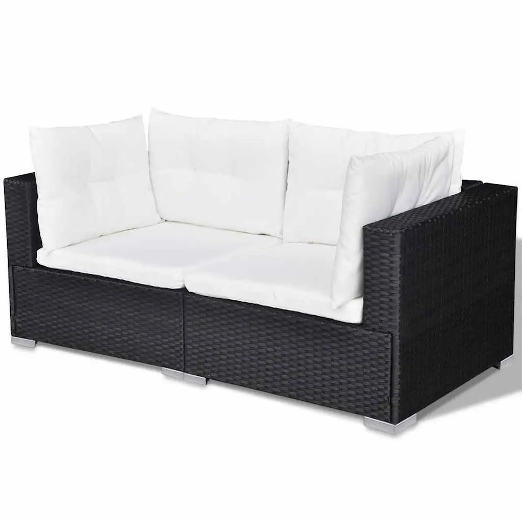 Garden Lounge Set Black 10 Piece Outdoor Patio Rattan Sofa Furniture with Cushions