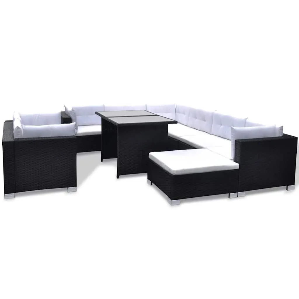 Outdoor Lounge Set Black 10 Piece Modular Weather-resistant PE Rattan Sofa Dining with Removable Washable Cushions