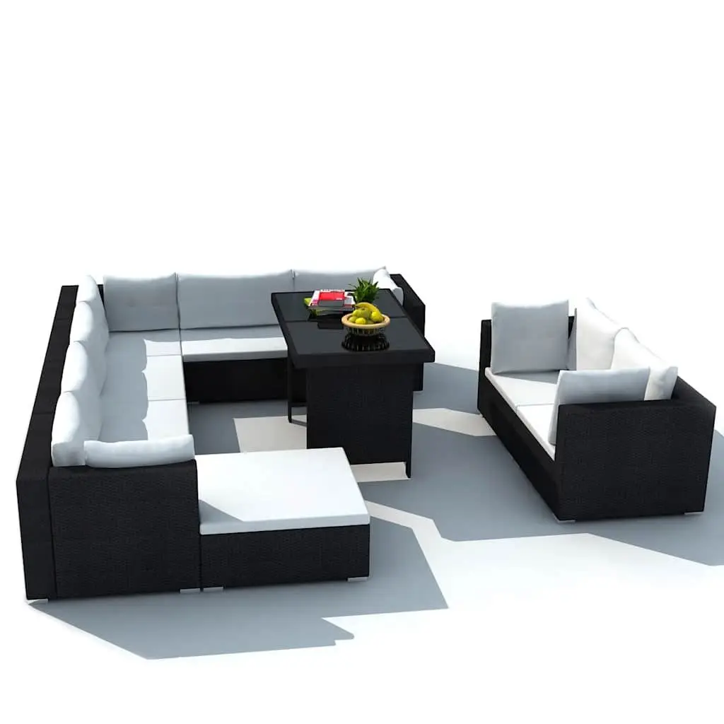 Outdoor Lounge Set Black 10 Piece Modular Weather-resistant PE Rattan Sofa Dining with Removable Washable Cushions