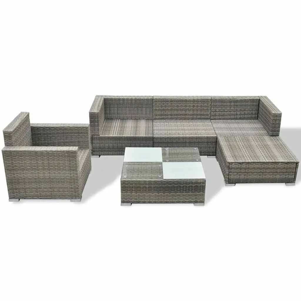 6 Piece Outdoor Lounge Set Grey PE Rattan Modular Furniture with Cushions
