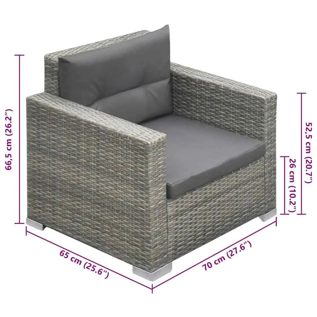6 Piece Outdoor Lounge Set Grey PE Rattan Modular Furniture with Cushions