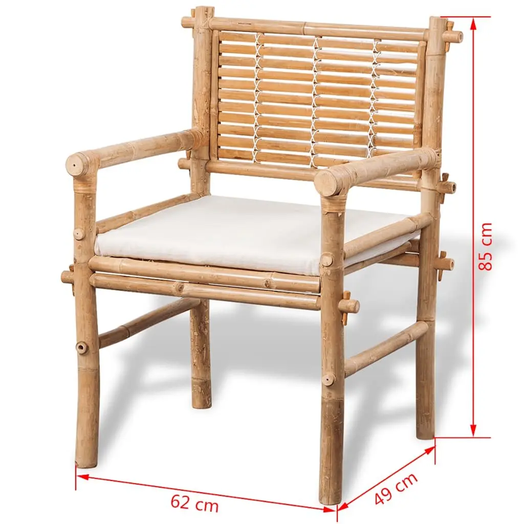 3 Piece Outdoor Bistro Set Brown Bamboo Table Chairs with Seat Cushions Garden
