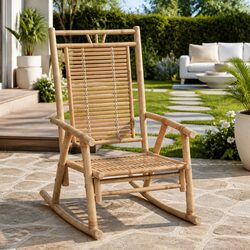 Rocking Chair Brown Bamboo Garden Patio Relaxation Furniture Indoor Outdoor