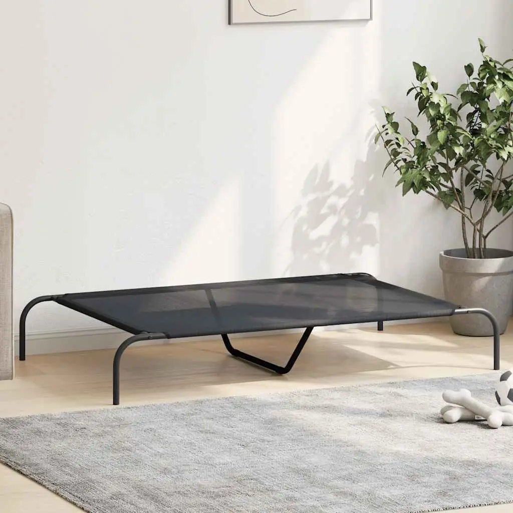 Elevated Dog Bed Black 130 x 80 x 20 cm Portable Outdoor Indoor Textilene Mesh Steel Frame