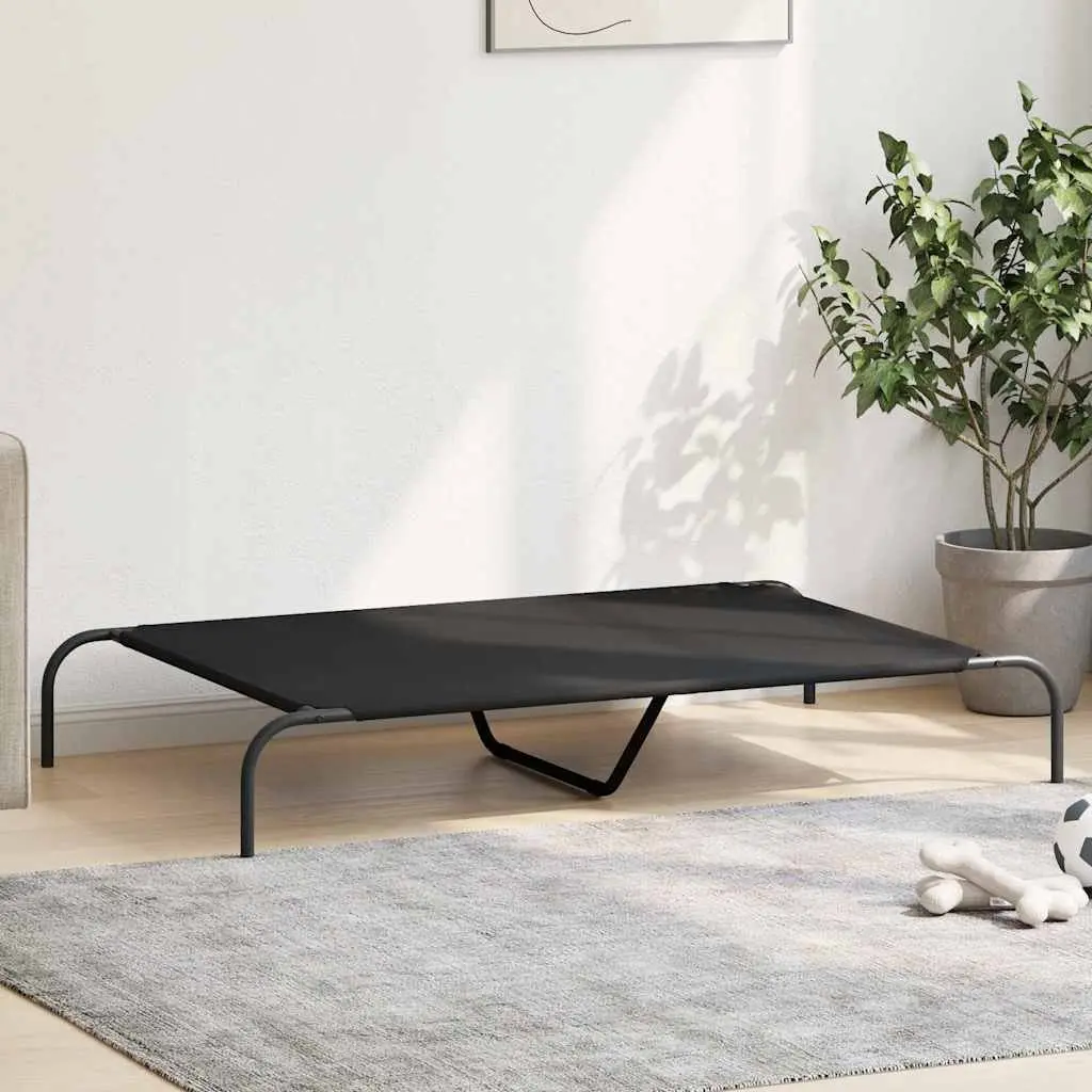 Elevated Dog Bed Black 130x80x20cm Powder-coated Steel Frame Breathable Oxford Fabric