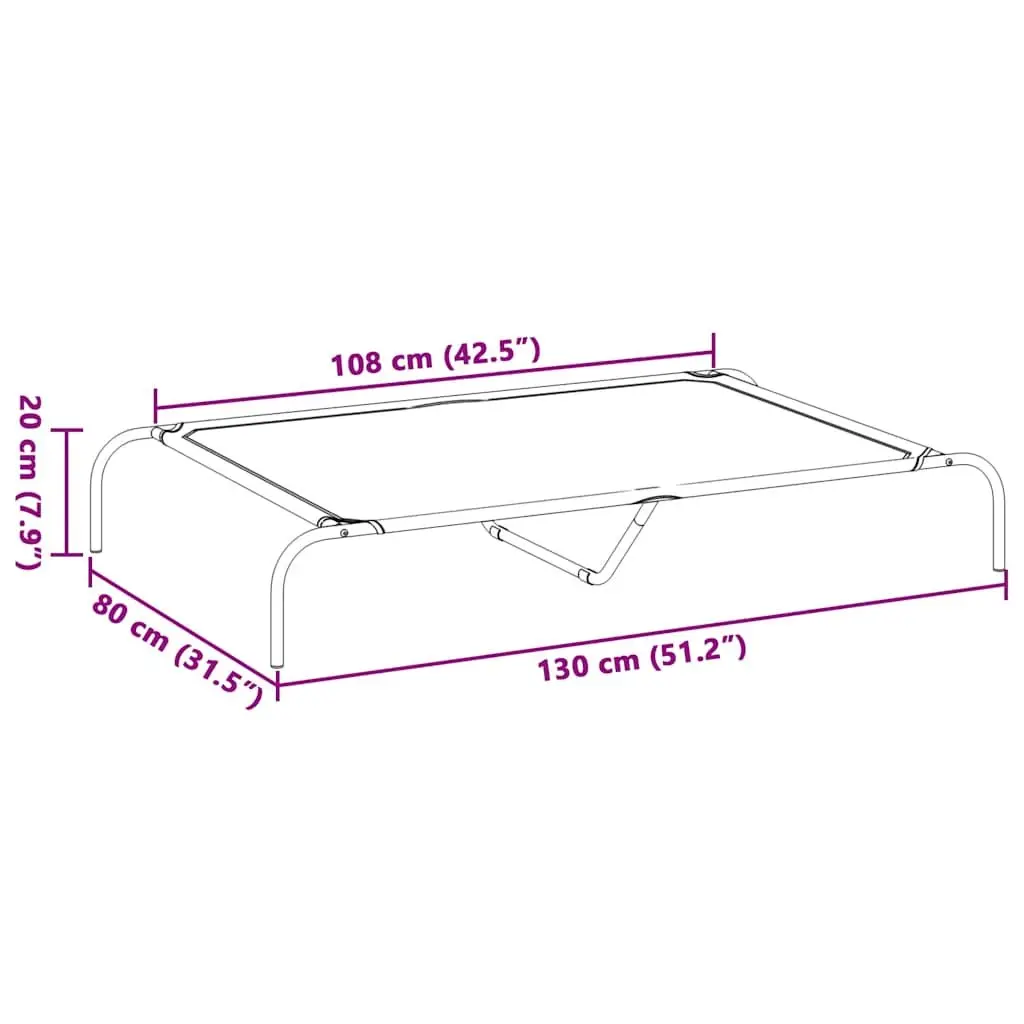 Elevated Dog Bed Black 130x80x20cm Powder-coated Steel Frame Breathable Oxford Fabric