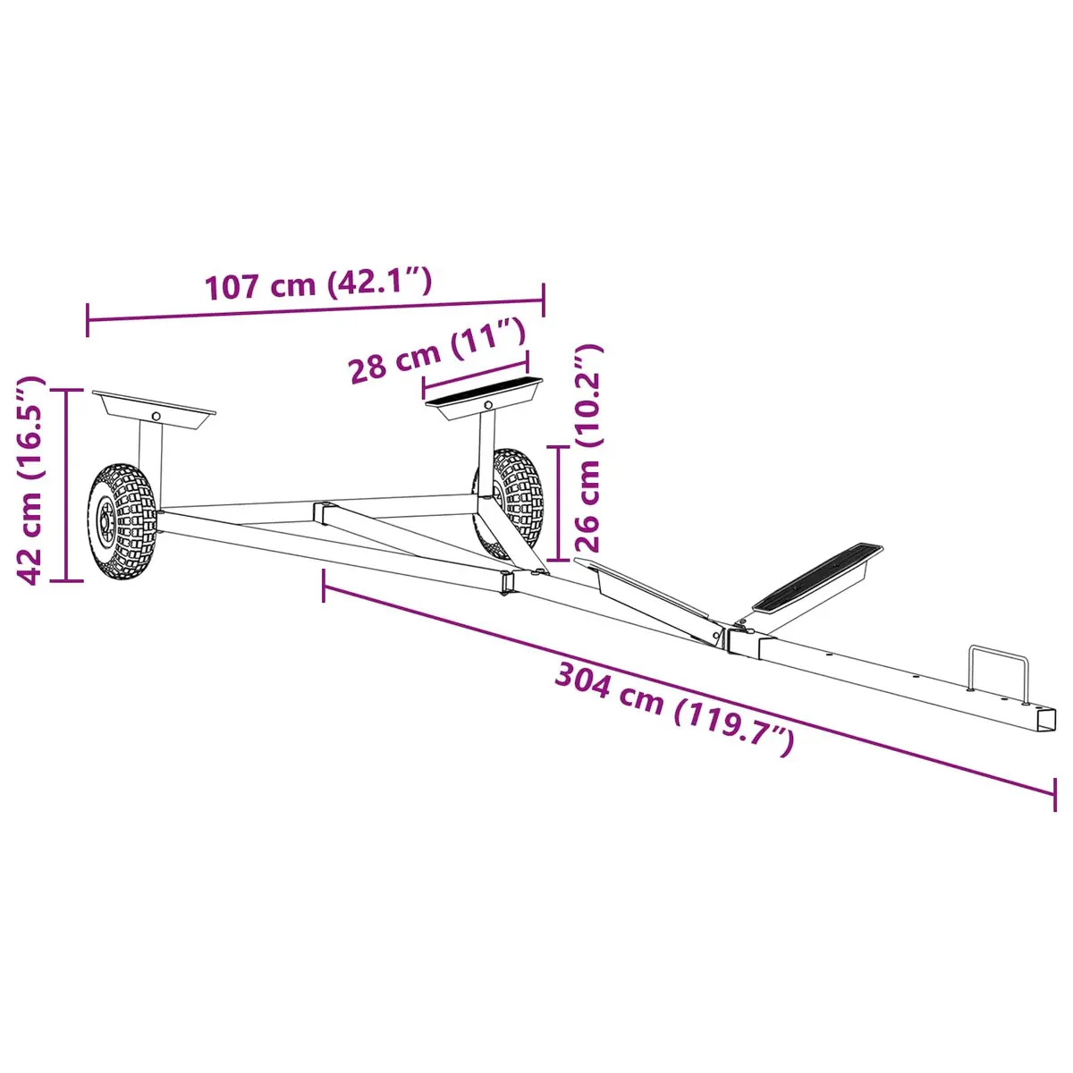 Boat Trailer Steel Frame Grey 302 x 107 x 42 cm Durable Powder-Coated Construction