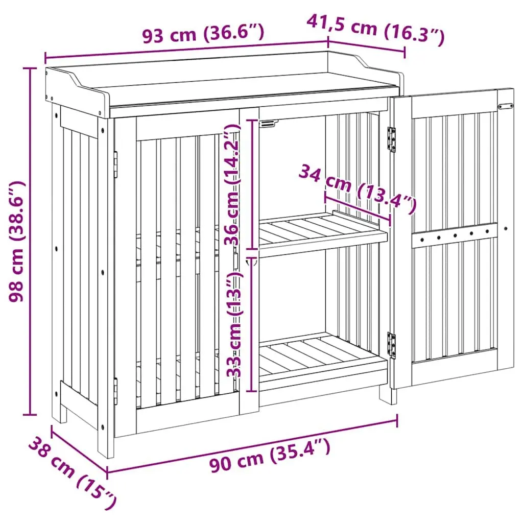 Garden Storage Cabinet Solid Acacia Wood Outdoor Furniture with Adjustable