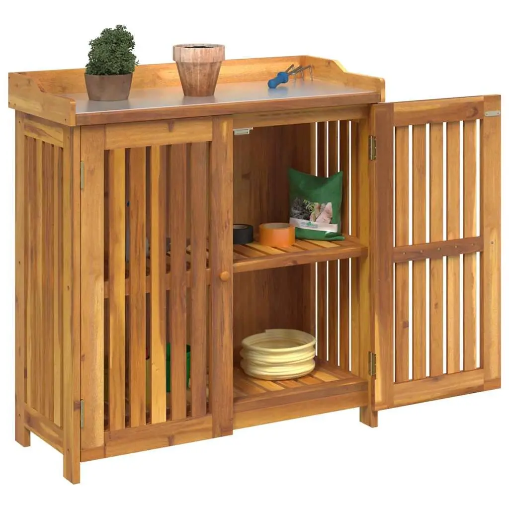 Garden Storage Cabinet Solid Acacia Wood Outdoor Furniture with Adjustable