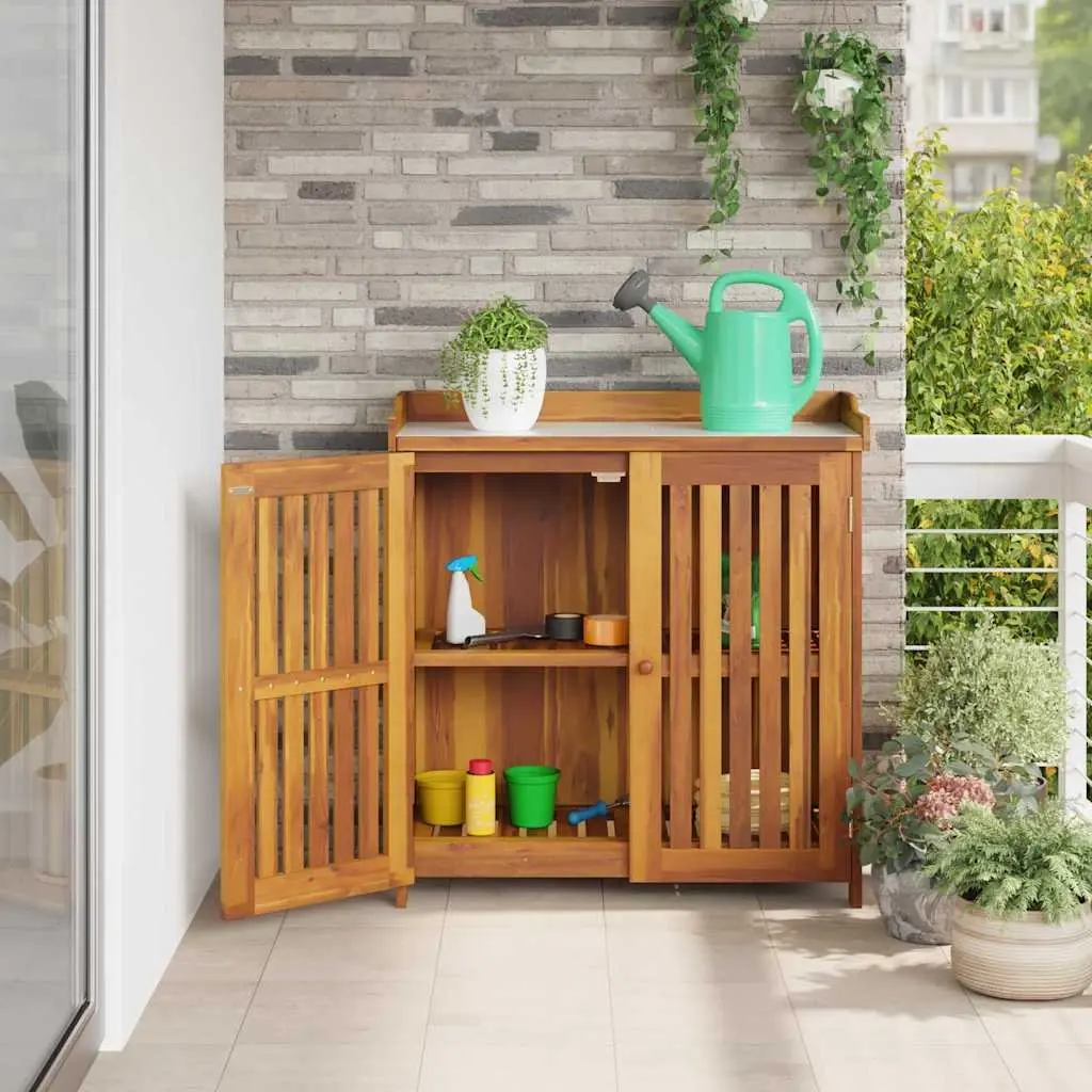 Garden Storage Cabinet Solid Acacia Wood Outdoor Furniture with Adjustable