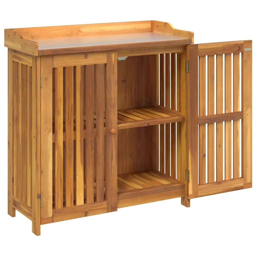 Garden Storage Cabinet Solid Acacia Wood Outdoor Furniture with Adjustable