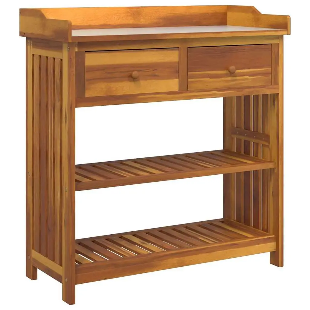 Garden Cabinet Brown Solid Acacia Wood Outdoor Storage 93 x 41.5 x 98cm Shelves and Drawers