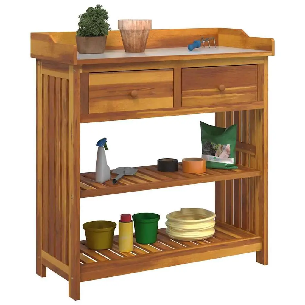 Garden Cabinet Brown Solid Acacia Wood Outdoor Storage 93 x 41.5 x 98cm Shelves and Drawers