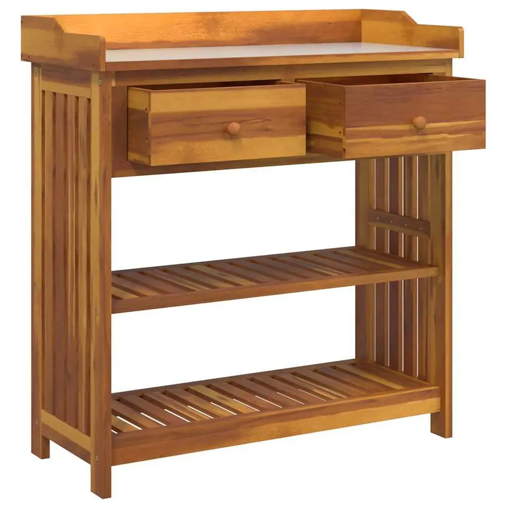 Garden Cabinet Brown Solid Acacia Wood Outdoor Storage 93 x 41.5 x 98cm Shelves and Drawers