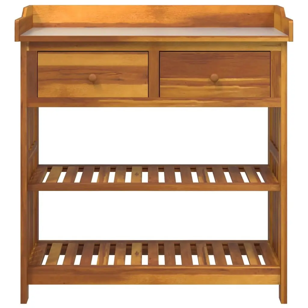 Garden Cabinet Brown Solid Acacia Wood Outdoor Storage 93 x 41.5 x 98cm Shelves and Drawers