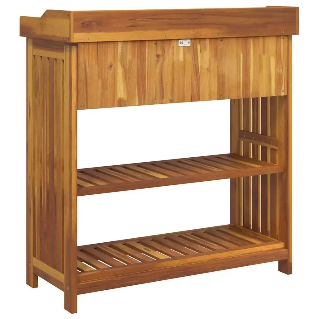 Garden Cabinet Brown Solid Acacia Wood Outdoor Storage 93 x 41.5 x 98cm Shelves and Drawers