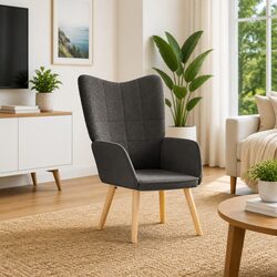 Armchair Dark Grey Sherpa Fabric Ergonomic Living Room Bedroom Relax Lounge
