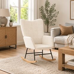 Concise Comfort: Cream Sherpa Rocking Chair