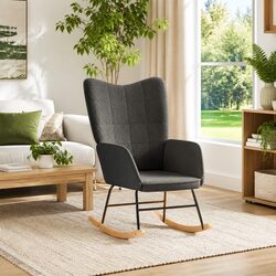 Rocking Chair Grey Sherpa Fabric Padded Armrests Living Room Bedroom Office