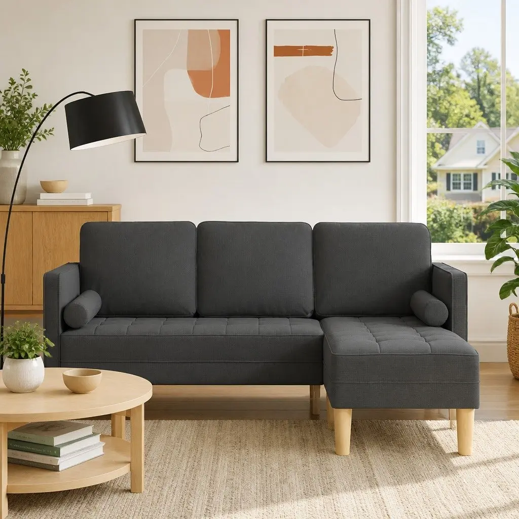 Modular Sofa Set Grey Polyester Sectional Couch with Cushions