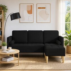 Modular Sofa Set with Cushions Black Polyester Fabric Modern Living Room Couch