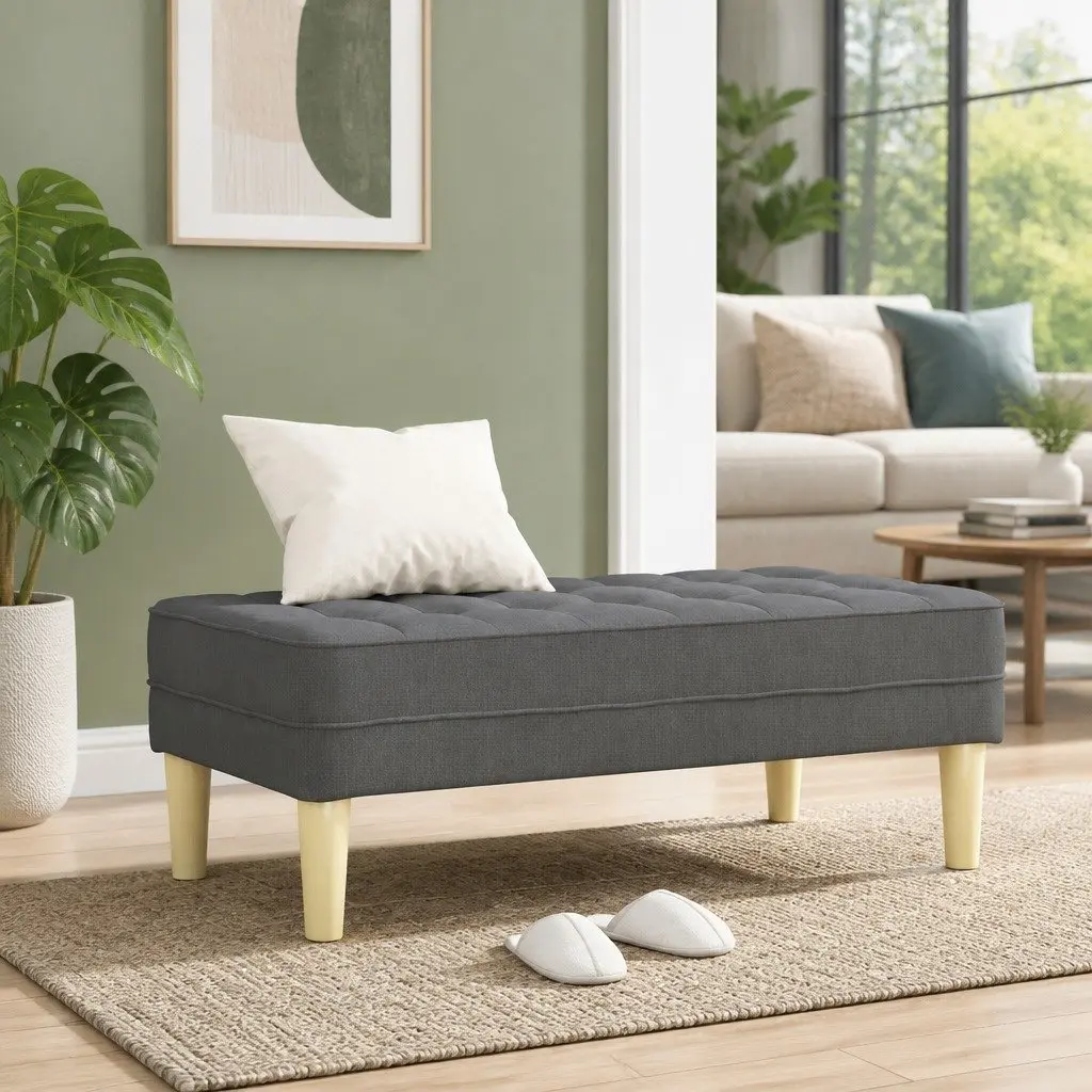 Bench with Cushion Dark Grey 113 x 57 x 39 cm Modern Ottoman Seating