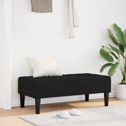 Black Velvet Bench with Cushion Ottoman Seating Plywood Legs Modern Furniture