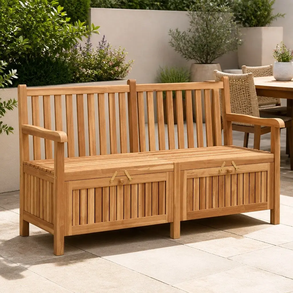 Teak Storage Bench for Gardens 150x60x90cm