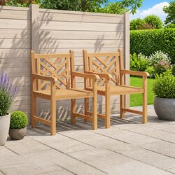 Outdoor Garden Chair 2 pcs Brown Solid Teak Wood Armchair Patio Seating Set