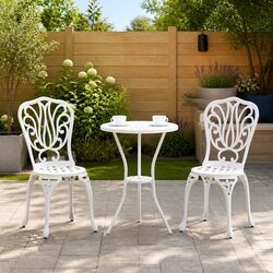 Garden Bistro Set 3 Piece White Outdoor Furniture Table Chairs Patio Seating