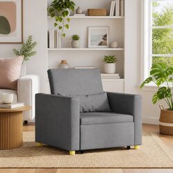Pull Out Sofa Bed Single Grey 90x165x87cm 3-in-1 Convertible Armchair Recliner