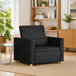 Single Sofa Bed Pull Out 3-in-1 Convertible Armchair Lounge Recliner Black