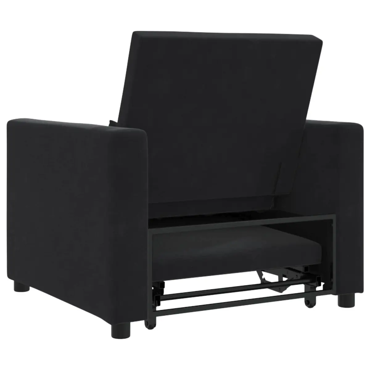 Single Sofa Bed Black Velvet Adjustable Backrest Convertible Chair Recliner