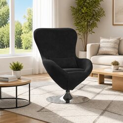 Chic Black Velvet Egg Chair with Swivel Function