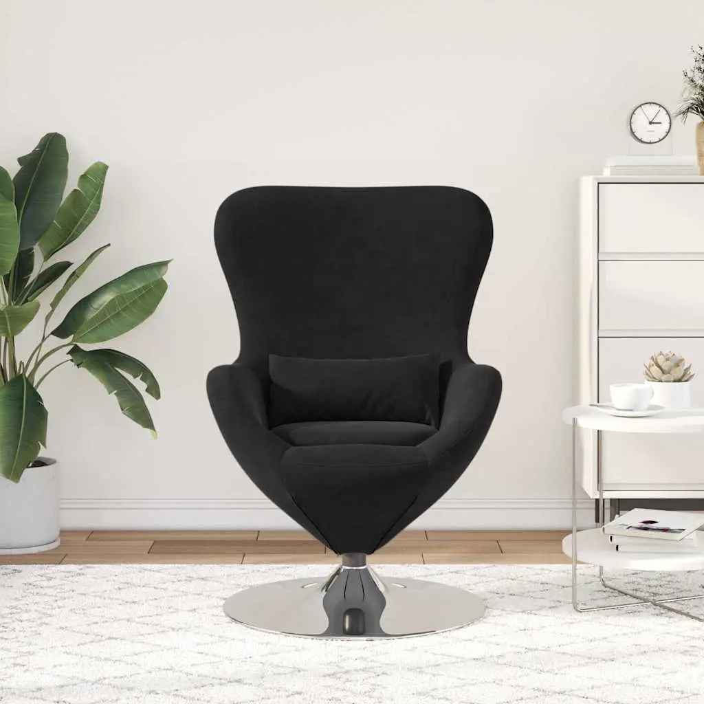 Egg Chair Black Velvet Lounge Armchair 360 Degree Swivel Base Modern Living Room