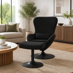 Compact and Comfortable Black Velvet Egg Chair with Footstool