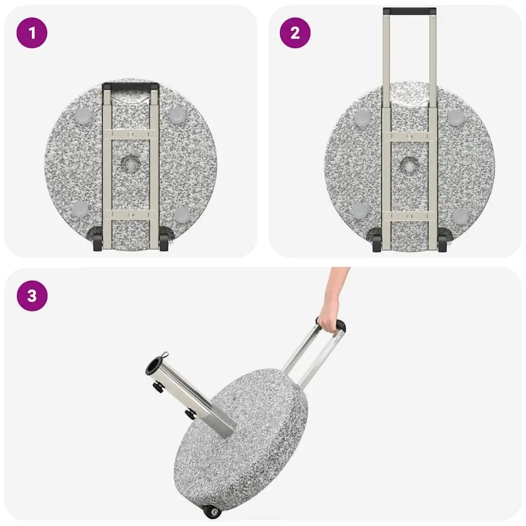 Parasol Base Grey Granite Outdoor Umbrella Stand Weighted with Wheels
