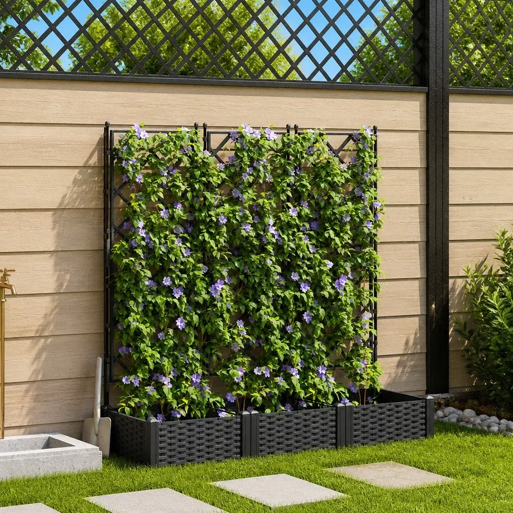 Garden Planter Set Black 120x40x125.5cm Durable Polypropylene Outdoor Pots Large