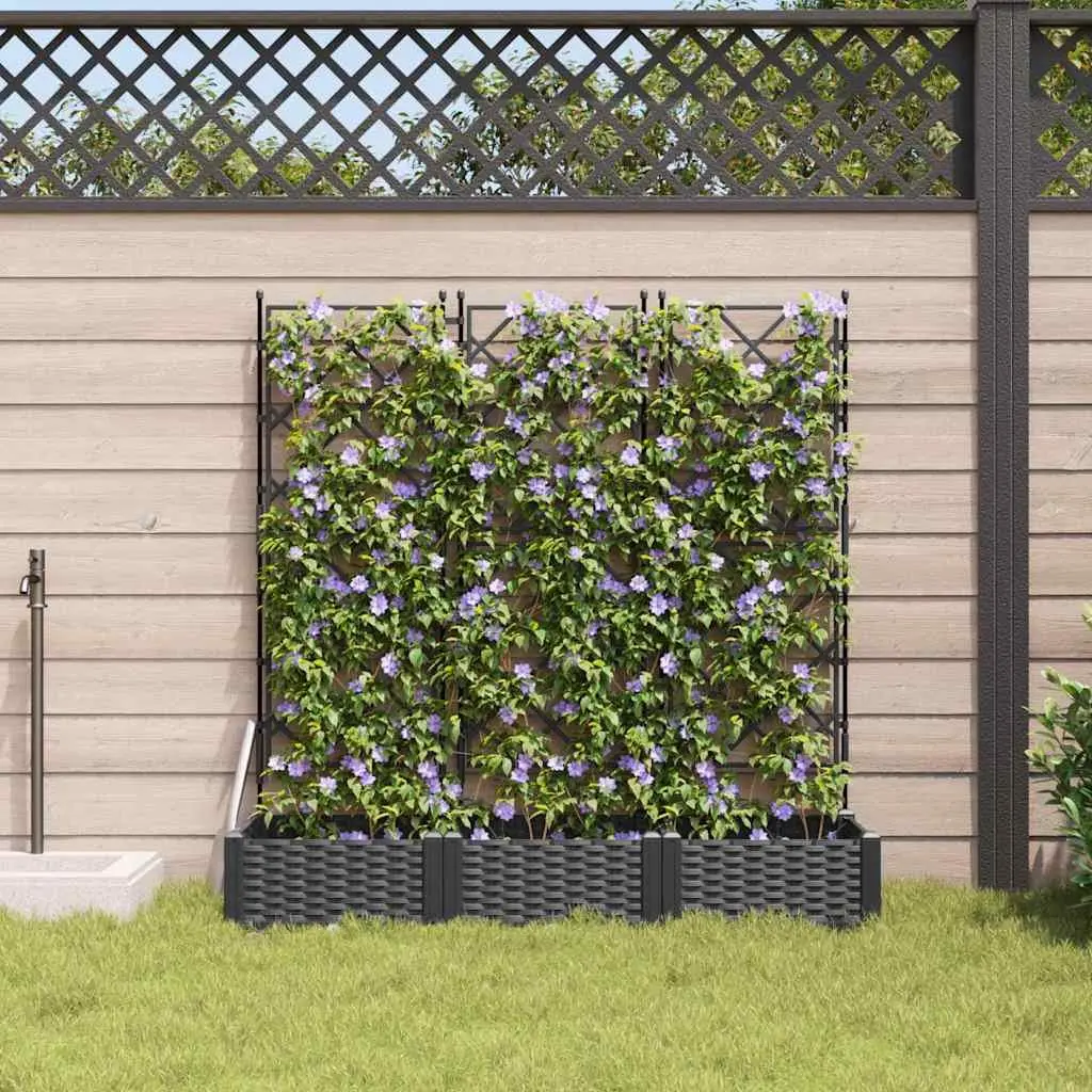 Garden Planter Set Black 120x40x125.5cm Durable Polypropylene Outdoor Pots Large