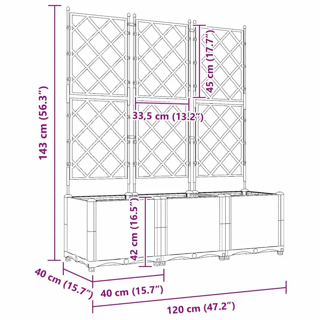 Garden Planter Black 120 x 40 x 143 cm Durable Polypropylene 3 Piece Set Indoor Outdoor