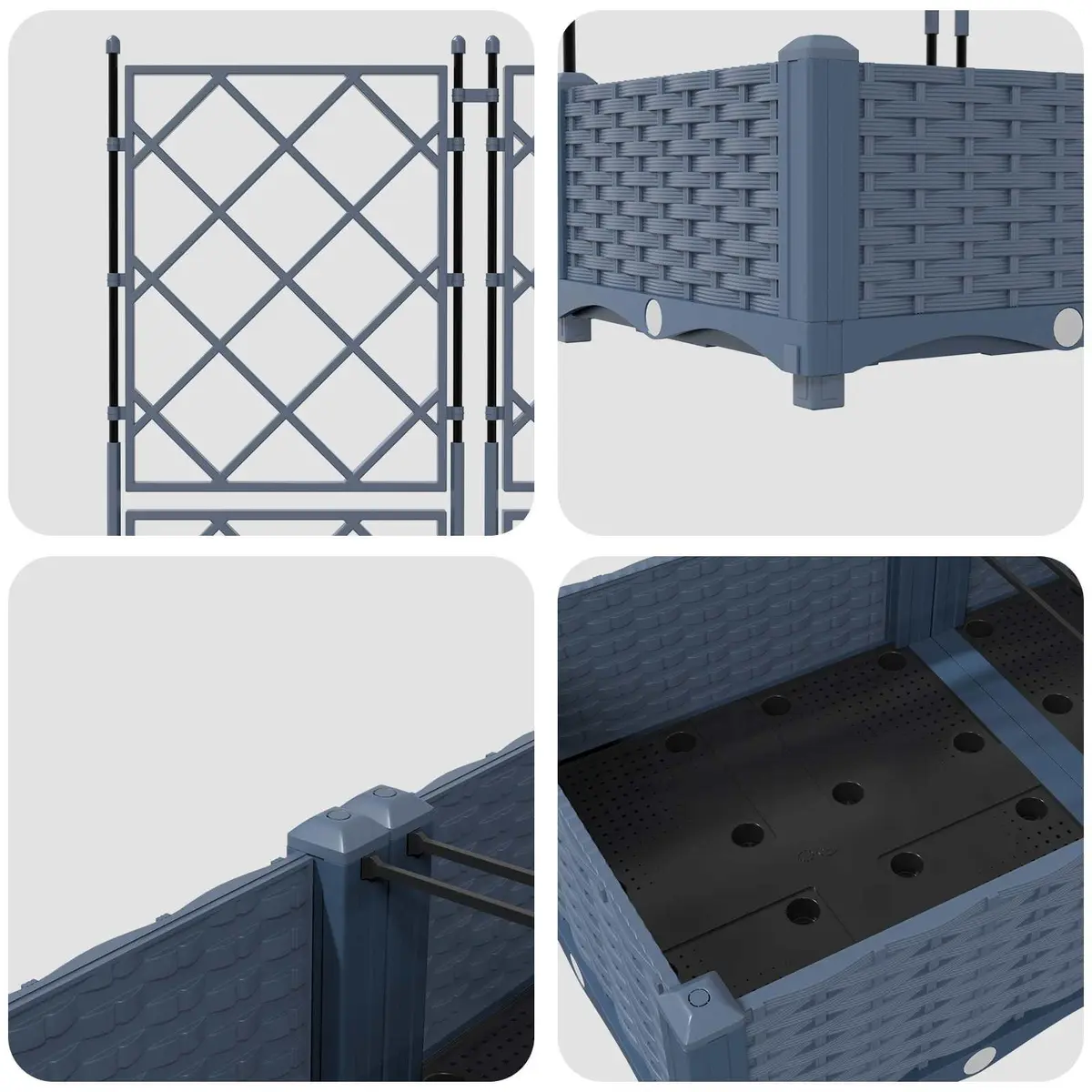 Garden Planter Grey 120x40x125.5cm Weather Resistant Polypropylene 3 Piece Set