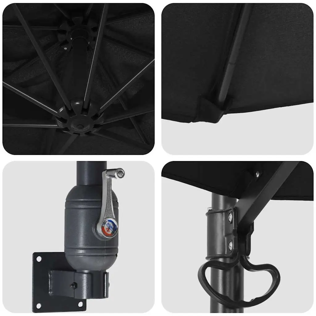 Garden Parasol Black Square Cantilever Sunshade with Tilt Mechanism and Hand Crank Operation