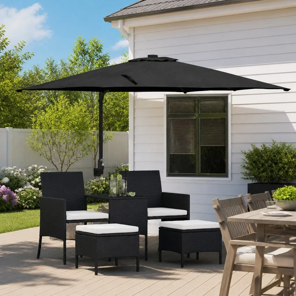 Garden Parasol Black 248.5 x 247.5 x 160cm Tiltable Canopy Outdoor Sunshade