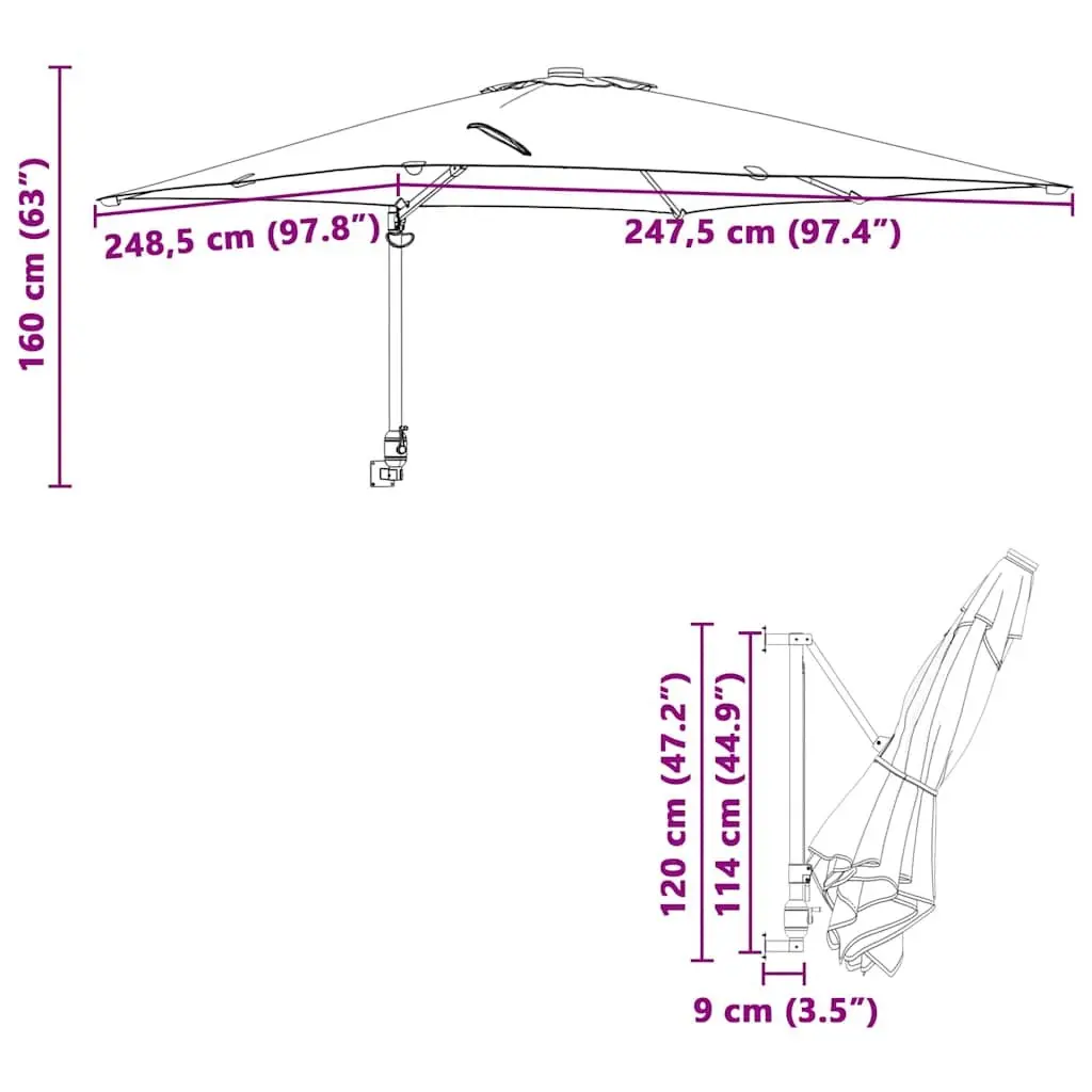 Garden Parasol Black 248.5 x 247.5 x 160cm Tiltable Canopy Outdoor Sunshade