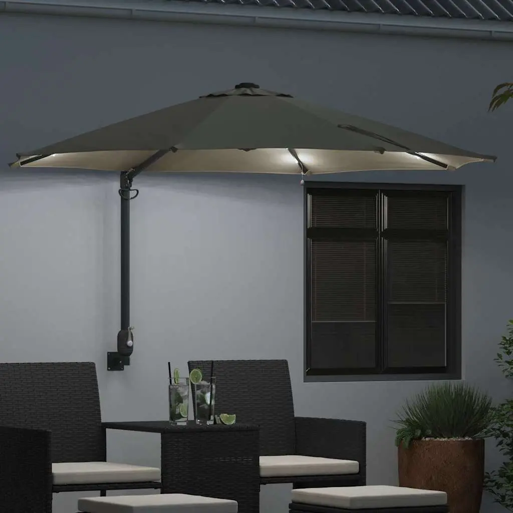 Garden Parasol Brown 248cm Adjustable Tilt Canopy Solar Powered LED Lights Steel Frame