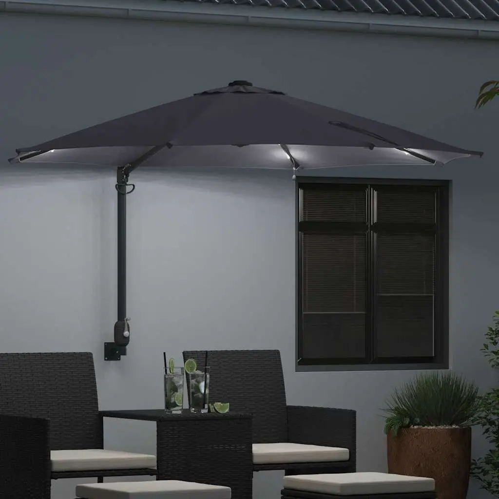 Garden Parasol Anthracite Square Canopy Manual with Adjustable Tilt and Solar-Powered LED Lights