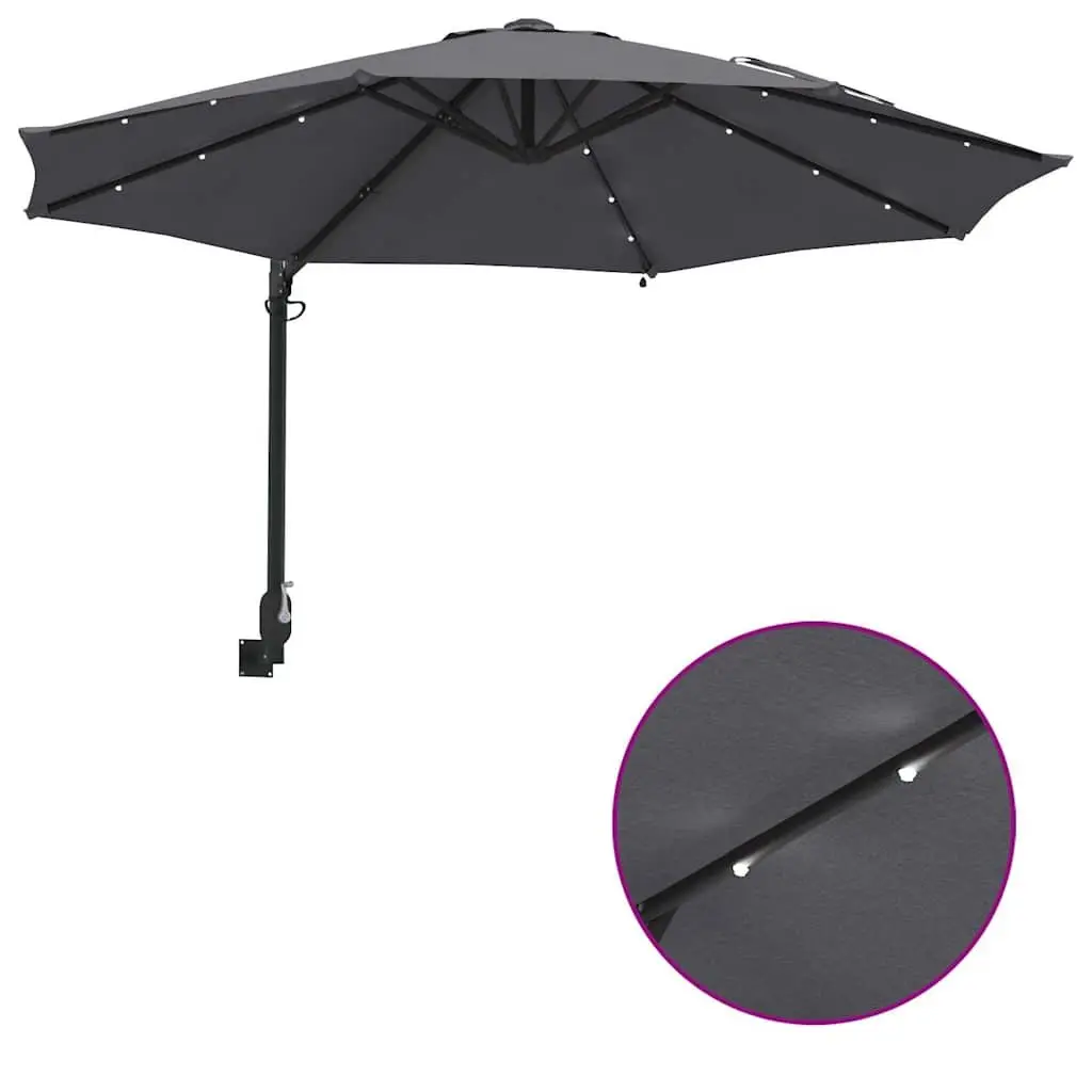 Garden Parasol Anthracite Square Canopy Manual with Adjustable Tilt and Solar-Powered LED Lights